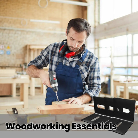 Built Like A Tank Adjustable Corner Brackets 24 Pack Heavy Duty Steel Furniture Hardware in use with wood drilling.