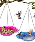Two Pack Hanging Bird Baths For Outdoors, 11 Inch Metal Water Bowls With Rust-Proof Stainless Steel Chains, Flower Shape