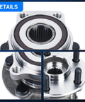 Close-up of Front Wheel Bearing Hub Assembly Fits Subaru Forester 2009 To 2014 Impreza 2008 To 2014 WRX 2013 To 2014 XV Crosstrek 2013 To 2014 5 Lug With ABS Replacement To Beef Up Your Ride And Keep It Smooth And Quiet, showing detailed view of bolts and bearing.