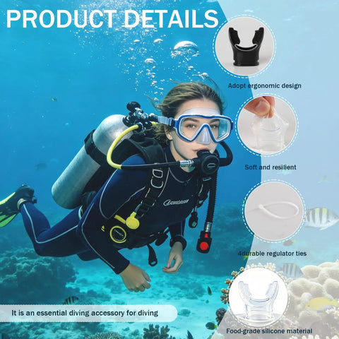 Diver using four pack soft silicone scuba regulator mouthpieces with ties replacement snorkel mouthpieces for octopus and primary regulators