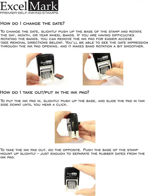 Heavy Duty Self Inking Date Stamp With Military And Euro Styling Prints Sharp Black Ink Dates For Over A Decade of Daily Grind showing ink pad changing instructions.