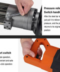 Close-up of Heavy Duty Handheld Automatic Hydraulic Electric Rebar Bender's pressure relief and start switch controls.