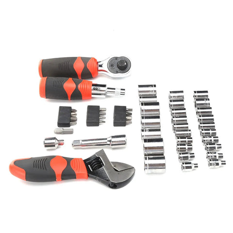 All In One 45Pcs Socket Wrench Set With Multipurpose Ratchet And Screwdriver Bit Kit Chrome Vanadium Steel Build Tough As Nails Garage Grade