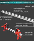 Heavy Duty 3/4 Inch Threaded Steel Pipe Extenders 2 Pack 30 Inches Long For Pipe Clamps And Woodworking Jigs, showing galvanized steel pipes and clamps.
