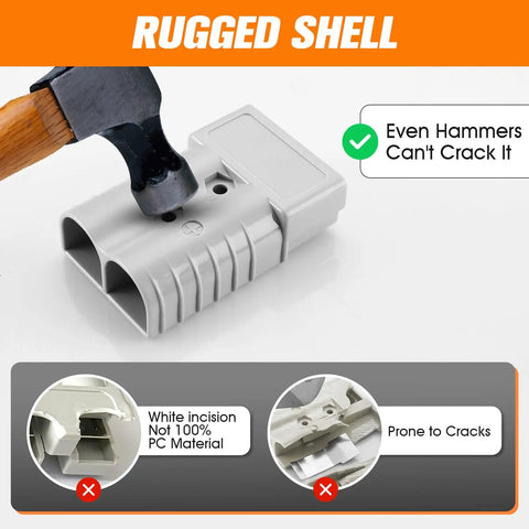 Two Pack Heavy Duty 2/0 Gauge Battery Quick Disconnect Kit For Winch 350A shown with hammer for durability test