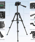 Beginner Friendly Mini Desk Tripod with 3-way pan tilt head, quick flip leg locks, and non-slip foot pads for stable video recording.