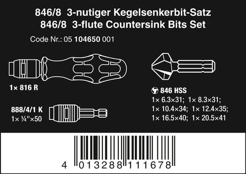 Schematic of Kraftform Countersink Bit Set With Rapidaptor Quick Release Chuck Eight Piece Includes Bitholding Screwdriver