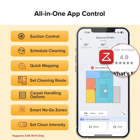 App control interface for Hands Free Robot Vacuum And Mop With 7-9 Weeks Self Emptying, 10000 Pa Suction, with various options shown.