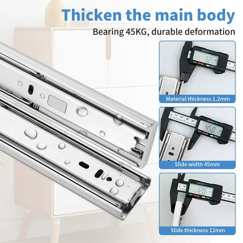 16 Inch Drawer Slides Soft Close Full Extension Ball Bearing Rails Set For Side Mount Cabinets And Dressers 4 Pairs 8 Pieces With Screws Quiet Smooth Glide 100 Pound Capacity, 45mm wide steel rail