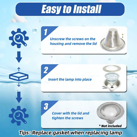 Installation guide for Color Changing LED Pool Light Bulb For Inground Pools 120V 40W Waterproof Submersible Replacement For 500W Pentair And Hayward Fixtures With IP68 Submersion Rating.
