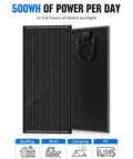 Front and back view of 100 Watt N Type Monocrystalline Solar Panel With 18BB Tech For RVs Marine Rooftops And Off Grid Homes 12V High Efficiency PV Module Delivers 24 Percent Plus Output For Camper Trailers Boats Farm And Home Power