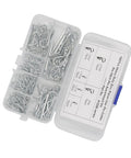 Beefy Heavy Duty Stainless Steel Cotter Pin Clip Kit 100 Piece Assortment with Portable Storage Case open showing clips inside