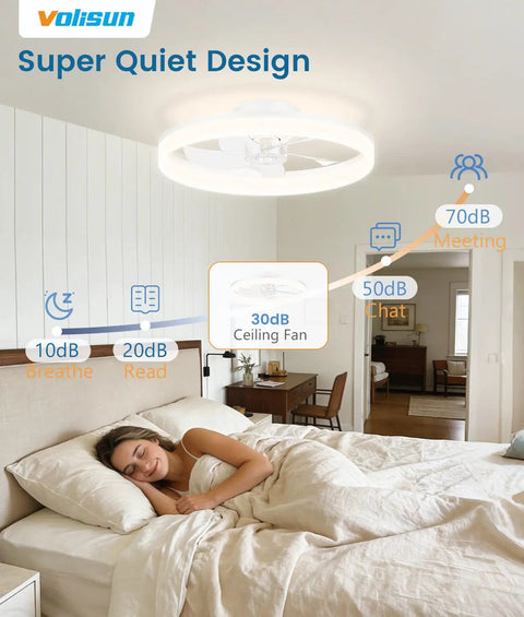 Low Profile 20 Inch Ceiling Fan With Lights And Remote, Smart Dimmable Led Fandelier Flush Mount For Bedroom with quiet design