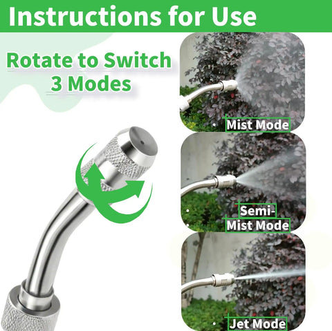 Universal Stainless Steel Sprayer Wand With Shut Off Valve 29 Inch Garden Watering And Car Wash Kit showing mist modes