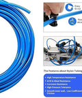 Beefy Blue Air Hose Polyurethane Tubing Anti Kink Strong Air Flow High Powered Works For Compressor Needs All Day Fits Eight MM Size Connections For Pro Work In Any Garage Good, blue polyurethane tubing coil with metal couplers