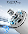 Close-up of 24V RS555 motor showing 35000 RPM gear detail, part of the 2 Pack 24V RS555 35000RPM Electric Motor Drive Engine For High Speed Ride On Cars Gearbox Accessories.