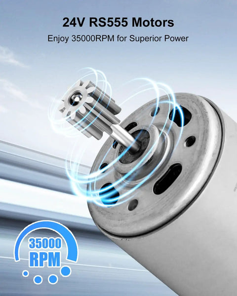 Close-up of 24V RS555 motor showing 35000 RPM gear detail, part of the 2 Pack 24V RS555 35000RPM Electric Motor Drive Engine For High Speed Ride On Cars Gearbox Accessories.