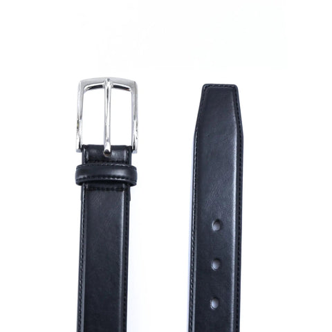 Mens Vegan Leather Belt One And Three Eighths Inch Wide With Polished Chrome Stainless Steel Buckle All Day Dress Belt For Men Durable Microfiber Strap Black Everyday Use