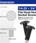 30 Pcs 1/4-20 X 3/4 Flat Head Socket Cap Screws Bolts In 304 Stainless Steel With Black Zinc Plated Finish, diagram view.