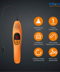 Front view of orange Elitech LD-100+ refrigerant leak detector with digital display