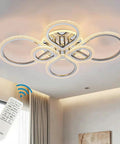 Six Ring LED Ceiling Light Fixture With Remote Control, Dimmable 3000K-6500K, Polished Chrome Finish, Flush Mount