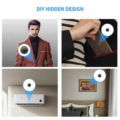 Ultra Compact 1080P Wireless Mini Camera DIY Module Nanny Cam hidden in various home settings for covert monitoring.