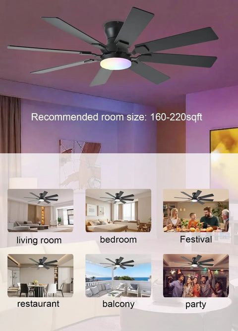 52 Inch Ceiling Fan With Light And Remote Control, 6 Speeds Reversible, Low Profile Flush Mount Ceiling Fan With 8 Blades in room