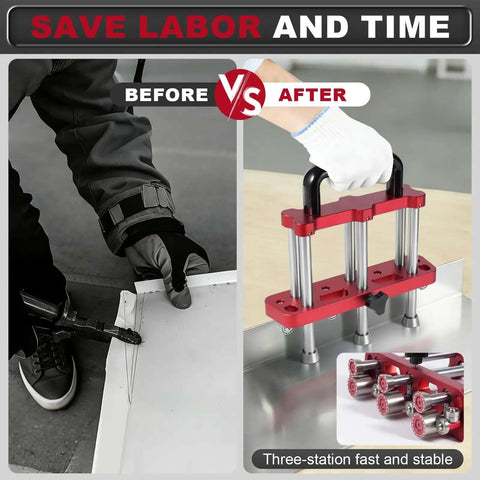 Before and after using Three Station Sheet Metal Bender Edge Roller for standing seam roofing tools, showing time-saving results