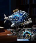 Myth Qholve Mechanical Piranha Building Block Kit With Hand Crank Gear System Multi Joint Motion Toy assembled on desk with lights