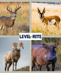 Four different big game animals; deer, antelope, ram, and warthog, representing mounts for Two Pack Precision Leveling Hangers.