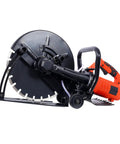 Hardcore 14 Inch Concrete Saw With Water Line And Dust Extraction Port Rips Right Through Concrete And Porcelain 15 Amp Wet Dry Power Tool No Fuss Operation Dead Straight Cuts side view showing blade and handle.