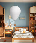 Two 16 Inch Handmade Hot Air Balloon Lamp Shades With Frame, White Fabric Hanging Lanterns in kids room setting, no bulbs included