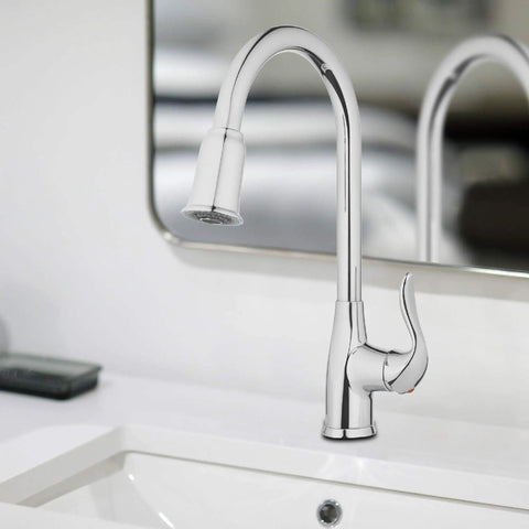 High Arc Pull-Down Kitchen Faucet With Single Lever Handle In Polished Chrome, Easy No-Fuss Operation, Generous Pot Clearance, Dual Spray Modes