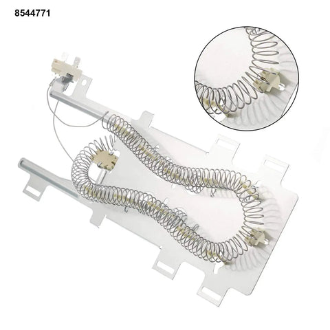 Dryer Heating Element Replacement Kit 8544771 with coil and connections, includes thermostat and dual thermal fuses for Maytag Kenmore.