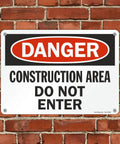 Danger Construction Area Do Not Enter Sign 10 by 14 Inches Durable Plastic HDPE Outdoor Warning Sign With Prepunched Holes