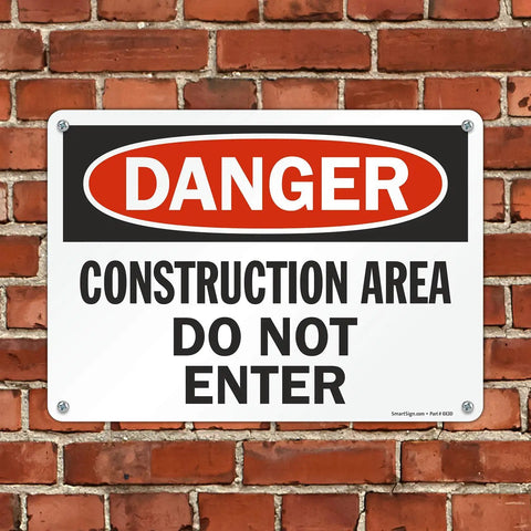 Danger Construction Area Do Not Enter Sign 10 by 14 Inches Durable Plastic HDPE Outdoor Warning Sign With Prepunched Holes