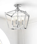 12 Inch Chrome Modern Farmhouse Pagoda LED Lantern Semi Flush Mount Ceiling Light for kitchen hallway entryway and bedroom