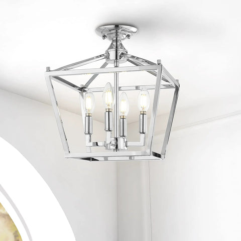 12 Inch Chrome Modern Farmhouse Pagoda LED Lantern Semi Flush Mount Ceiling Light for kitchen hallway entryway and bedroom