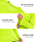 Men's Long Sleeve UV Protection Baselayer Shirt For Running And Hiking, Quick Dry Moisture Wicking, Breathable UPF 50+, Fluorescent Green shirt details