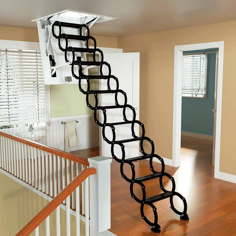 Electric Attic Ladder With Remote Control Pull Down Loft Stairs And Heavy Duty Carbon Steel Retractable Ceiling Staircase in home.