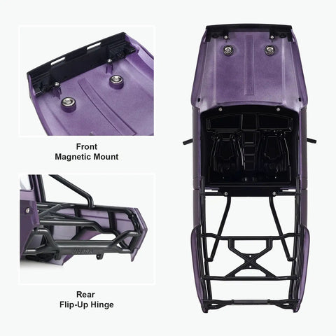 Hard Body With Interior And Bed Cage For 1 To 10 Scale RC Crawler In Purple Dope Premium Exterior showing magnetic mount