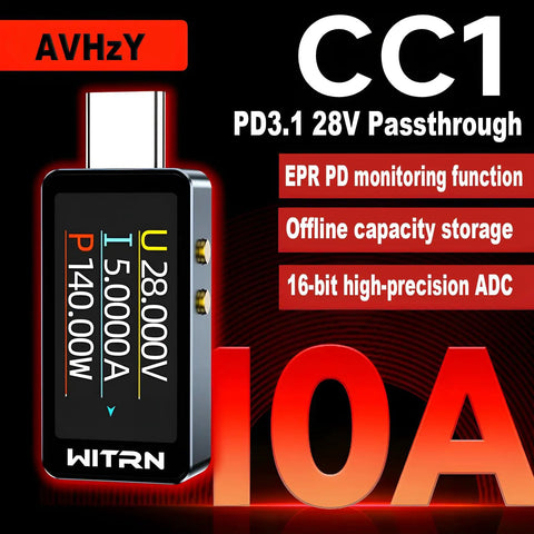 USB Type C Power Meter And USB Multimeter For Real Time Voltage And Current Readouts, 0 To 6A, 4 To 36V Test, LCD Display