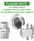 2 Pack Forged 316L Stainless Steel Reducer Coupling One Half Inch NPT Female To Three Eighth Inch NPT Female Pipe Fitting Reducing Adapter