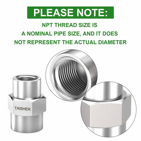 2 Pack Forged 316L Stainless Steel Reducer Coupling One Half Inch NPT Female To Three Eighth Inch NPT Female Pipe Fitting Reducing Adapter