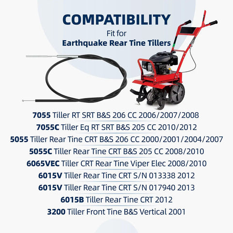 53630 Tiller Cable Replacement 39 Inch For Rear Tine Tillers compatibility chart and red tiller image