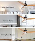 52 Inch Ceiling Fan With Remote Control And Lights 3 CCT 22W Black Indoor Outdoor Ceiling Fan With 3 Wood Blades, room display