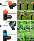 Adjustable emitters in 100 Ft Drip Irrigation Kit With Locking Fittings And Sprayers, showing drip and spray settings for raised beds auto watering system.