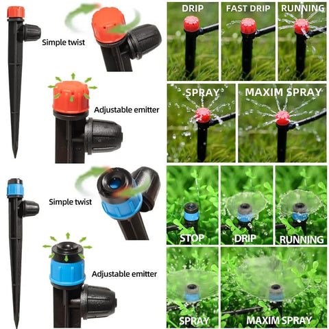 All In One Drip Irrigation Kit For Garden And Greenhouse With One Half Inch And One Quarter Inch Tubing Locked Fittings 360 Degree Fan Sprayer Automatic Watering System adjustable emitters