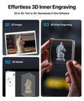 Pro Grade Ultra UV Glass Engraver With 5W Laser, 3D Inner Engraving, Dual 48MP Cameras, showing 3D engraving process on glass