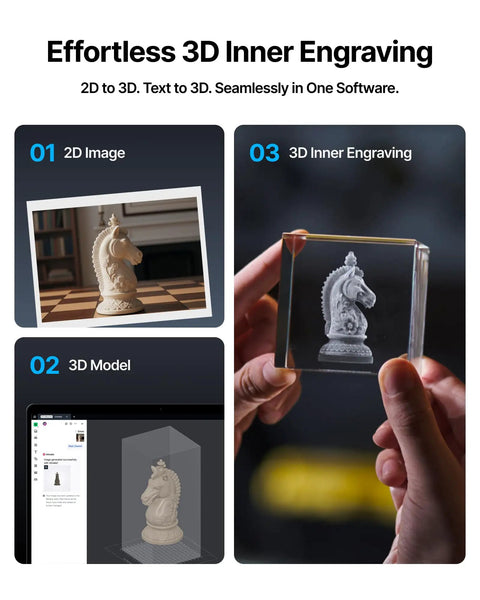 Pro Grade Ultra UV Glass Engraver With 5W Laser, 3D Inner Engraving, Dual 48MP Cameras, showing 3D engraving process on glass